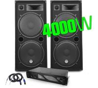 Pack DJ sonorisation PA Enceintes 2x15""/38cm 4000W bassreflex BM SONIC + Ampli 3000W MyDj + CABLES