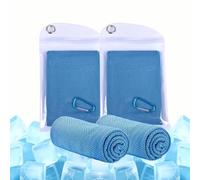 Pack Double de Serviettes Refroidissantes Bleu Ciel Rangement Portatif avec Karabiner Serviettes de Refroidissement Universelles Sport Outdoor Maison Serviette Sport Serviette De Bain Microfibre