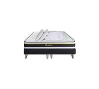 Pack double sommier 80x200 + matelas SOFT 160x200 + 2 oreillers mémoire de forme + Couette Percale