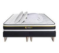 Pack double sommier 90x200 + matelas SOFT 180x200 + 2 oreillers mémoire de forme + Couette Percale G