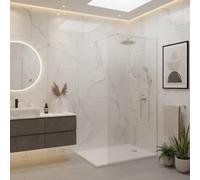 Pack Douche Complet - Paroi Walk-In 100x200 Chrome + Colonne Grohe Eurosmart 2 Jets + Receveur Marbre Coulé Blanc 120x80