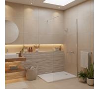 Pack Douche Complet - Paroi Walk-In 100x200 Chrome + Colonne Grohe Tempesta 3 Jets + Receveur Marbre Coulé Blanc 120x90