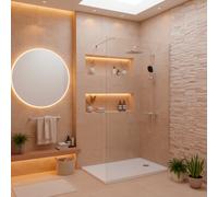 Pack Douche Complet - Paroi Walk-In 120x200 Chrome + Colonne Grohe Vitalio 2 Jets + Receveur Marbre Coulé Blanc 120x80