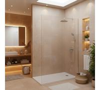 Pack Douche Complet - Paroi Walk-In 140x200 Chrome + Colonne Grohe Eurosmart 2 Jets + Receveur Marbre Coulé Blanc 140x80