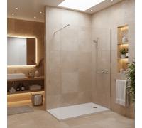 Pack Douche Complet - Paroi Walk-In 140x200 Chrome + Colonne Grohe Tempesta 3 Jets + Receveur Marbre Coulé Blanc 140x80