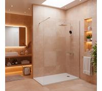 Pack Douche Complet - Paroi Walk-In 140x200 Chrome + Colonne Grohe Vitalio 2 Jets + Receveur Marbre Coulé Blanc 140x80 (SAT140C8