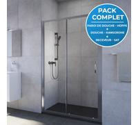 Pack douche Porte coulissante 120cm + Set de douche avec mitigeur Hansgrohe + Receveur Satalek 120x90cm, Noir