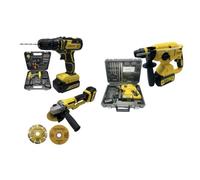 Pack d'outils 20V - NEMURA - Perceuse, Perforateur, Meuleuse - Sans fil - Jaune - 3 batteries incluses