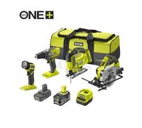 Pack RYOBI ONE+ 18V : 4 machines - 2 bat. Li-Ion 5Ah et 2Ah + chargeur & sac de transport