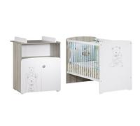Pack duo lit bébé têtes panneaux et commode à langer Teddy