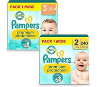 Pack Duo Pampers Premium Protection Taped, Taille 2 (240 couches) et Taille 3 (204 couches)