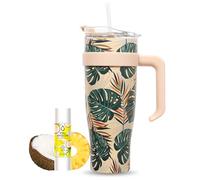 Pack Eau Exquise 27ml Ananas - Noix de Coco + Mug Isotherme Tropical XXL Beige 1,2L avec Paille | Aromatisez naturellement votre boisson sans sucre ni édulcorant ni colorant et emportez-la partout !
