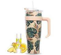 Pack Eau Exquise 27ml Citron Yuzu - Gingembre + Mug Isotherme Tropical XXL Beige 1,2L avec Paille | Aromatisez naturellement votre boisson sans sucre ni édulcorant ni colorant et emportez-la partout !