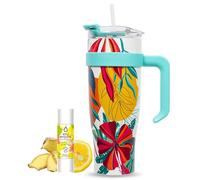 Pack Eau Exquise 27ml Citron Yuzu - Gingembre + Mug Isotherme Tropical XXL Bleu 1,2L avec Paille | Aromatisez naturellement votre boisson sans sucre ni édulcorant ni colorant et emportez-la partout !