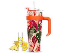 Pack Eau Exquise 27ml Citron Yuzu - Gingembre + Mug Isotherme Tropical XXL Orange 1,2L avec Paille | Aromatisez votre eau sans sucre ni édulcorant ni colorant et emportez-la partout !