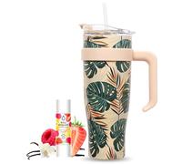 Pack Eau Exquise 27ml Fruits Rouges - Vanille + Mug Isotherme Tropical XXL Beige 1,2L avec Paille | Aromatisez naturellement votre boisson sans sucre ni édulcorant ni colorant et emportez-la partout !