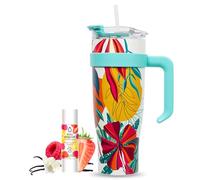Pack Eau Exquise 27ml Fruits Rouges - Vanille + Mug Isotherme Tropical XXL Belu 1,2L avec Paille | Aromatisez naturellement votre boisson sans sucre ni édulcorant ni colorant et emportez-la partout !