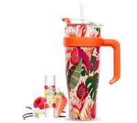 Pack Eau Exquise 27ml Fruits Rouges - Vanille + Mug Isotherme Tropical XXL Orange 1,2L avec Paille | Aromatisez votre eau sans sucre ni édulcorant ni colorant et emportez-la partout !