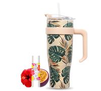 Pack Eau Exquise 27ml Hibiscus - Fruit de la Passion + Mug Isotherme Tropical XXL Beige 1,2L avec Paille | Aromatisez votre eau sans sucre ni édulcorant ni colorant et emportez-la partout !
