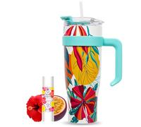 Pack Eau Exquise 27ml Hibiscus - Fruit de la Passion + Mug Isotherme Tropical XXL Bleu 1,2L avec Paille | Aromatisez votre eau sans sucre ni édulcorant ni colorant et emportez-la partout !