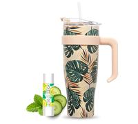 Pack Eau Exquise 27ml Menthe Concombre + Mug Isotherme Tropical XXL Beige 1,2L avec Paille | Aromatisez naturellement votre boisson sans sucre ni édulcorant ni colorant et emportez-la partout !