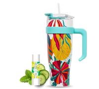 Pack Eau Exquise 27ml Menthe Concombre + Mug Isotherme Tropical XXL Bleu 1,2L avec Paille | Aromatisez naturellement votre boisson sans sucre ni édulcorant ni colorant et emportez-la partout !