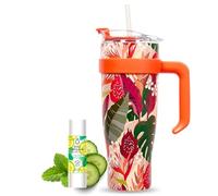 Pack Eau Exquise 27ml Menthe Concombre + Mug Isotherme Tropical XXL Orange 1,2L avec Paille | Aromatisez naturellement votre boisson sans sucre ni édulcorant ni colorant et emportez-la partout !