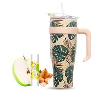 Pack Eau Exquise 27ml Pomme Amandine + Mug Isotherme Tropical XXL Beige 1,2L avec Paille | Aromatisez naturellement votre boisson sans sucre ni édulcorant ni colorant et emportez-la partout !