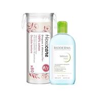 Pack Eau Micellaire Sébium H2O BIODERMA 500 ml et 80 Cotons Ronds HEXACARE OFFERTS - Nettoyant, Démaquillant & Purifiant - Peaux Mixtes à Grasses - Sans Rinçage - Non Comédogène - Haute Tolérance