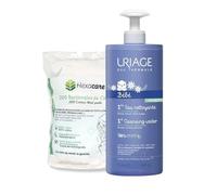 Pack Eau Nettoyante Bébé 1L et 200 cotons 8x10 cm - Visage et Corps dès la Naissance - 98 % d’Origine Naturelle - Testé Sous Contrôle Pédiatrique