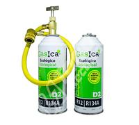 Pack économique Gasica D2 (2 bouteilles 226 g) Gaz réfrigérant organique écologique Gasica D2 remplace R12, R134A + tuyau avec clé et connecteur rapide pour recharge de voiture