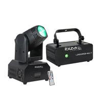 Pack Effet Lumière Lyre Ibiza LMH250-RC - Laser LZR200RGB-MULTI Soirée Ambiance Animation Discothèque Club Bar Musique Dj