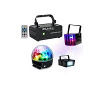 Pack Effets de Lumière PARTY-3PACK Stroboscope Derby Astro - Laser Ibiza LZR200RGB-MULTI Soirée Discothèque Club Bar Musique Dj