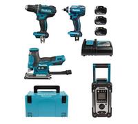 Pack 4 outils 18 V (DDF482 + DTD152 + DJV185Z + DMR116) + 3 batteries 5 Ah + chargeur coffret MAKPAC LOT0335