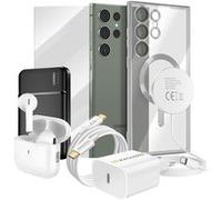 Pack Elite pour Galaxy S23 Ultra Coque, Film, Chargeur, Batterie externe, Magsafe, Écouteurs Bluetooth (7 pièces) Mayaxess Argent Argent