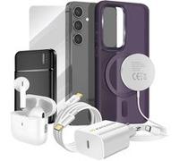 Pack Elite pour Galaxy S24 Coque, Verre, Chargeur, Batterie Externe, Magsafe, Ecouteurs Bluetooth (7 pièces) Violet