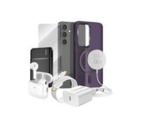 Pack Elite pour Galaxy S24 Coque, Verre, Chargeur, Batterie Externe, Magsafe, Ecouteurs Bluetooth (7 pièces) Violet