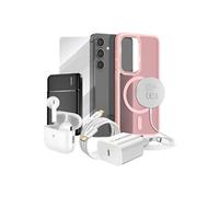 Pack Elite pour Galaxy S24 Coque, Verre, Chargeur, Batterie Externe, Magsafe, Ecouteurs Bluetooth (7 pièces) Rose