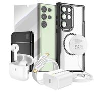 Pack Elite pour Galaxy S24 Ultra Coque, Verre, Chargeur, Batterie Externe, Magsafe, Écouteurs Bluetooth (7 pièces) Mayaxess Noir transparent Noir transparent