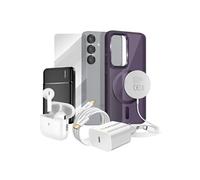 Pack Elite pour Galaxy S25 Coque, Verre, Chargeur, Batterie Externe, Magsafe, Ecouteurs Bluetooth (7 pièces) Violet