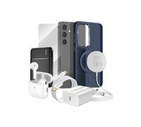 Pack Elite pour Galaxy S25 Coque, Verre, Chargeur, Batterie Externe, Magsafe, Ecouteurs Bluetooth (7 pièces) Bleu nuit