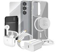 Pack Elite pour Galaxy S25 Coque, Verre, Chargeur, Batterie Externe, Magsafe, Écouteurs Bluetooth (7 pièces) Mayaxess Gris Gris
