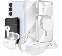 Pack Elite pour Galaxy S25 Plus Coque, Verre, Chargeur, Batterie Externe, Magsafe, Écouteurs Bluetooth (7 pièces) Mayaxess Transparent Transparent