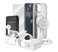 Pack Elite pour iPhone 14 Coque, Verre, Chargeur, Batterie Externe, Magsafe, Ecouteurs Bluetooth (7 pièces) Gris