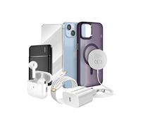 Pack Elite pour iPhone 14 Coque, Verre, Chargeur, Batterie Externe, Magsafe, Ecouteurs Bluetooth (7 pièces) Violet