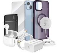 Pack Elite pour iPhone 14 Coque, Verre, Chargeur, Batterie Externe, Magsafe, Écouteurs Bluetooth (7 pièces) Mayaxess Violet Violet