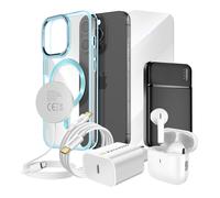 Pack Elite pour iPhone 15 Pro Coque, Verre, Chargeur, Batterie Externe, Magsafe, Écouteurs Bluetooth (7 pièces) Mayaxess Bleu Bleu