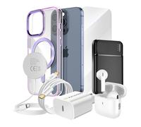 Pack Elite pour iPhone 15 Pro Coque, Verre, Chargeur, Batterie Externe, Magsafe, Écouteurs Bluetooth (7 pièces) Mayaxess Violet Violet
