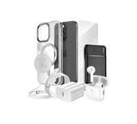 Pack Elite pour iPhone 15 Pro Coque, Verre, Chargeur, Batterie Externe, Magsafe, Ecouteurs Bluetooth (7 pièces) Argent