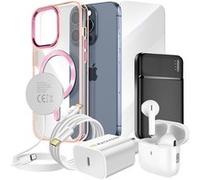 Pack Elite pour iPhone 15 Pro Coque, Verre, Chargeur, Batterie Externe, Magsafe, Écouteurs Bluetooth (7 pièces) Mayaxess Rose Rose